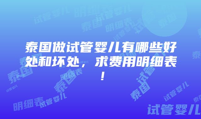 泰国做试管婴儿有哪些好处和坏处，求费用明细表！