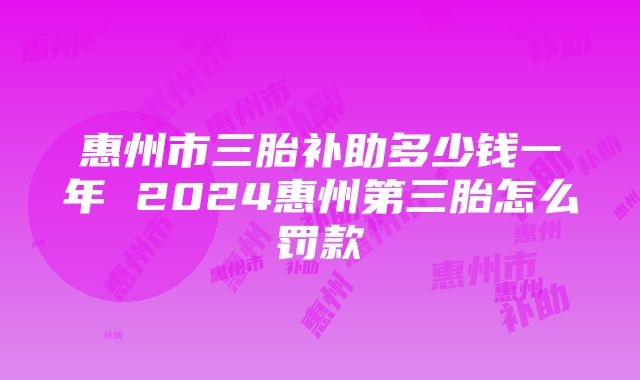 惠州市三胎补助多少钱一年 2024惠州第三胎怎么罚款