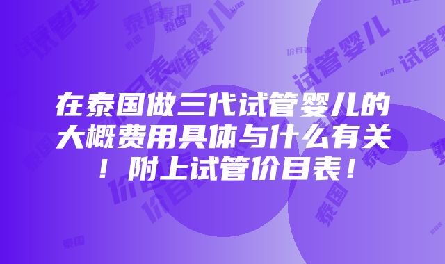 在泰国做三代试管婴儿的大概费用具体与什么有关！附上试管价目表！