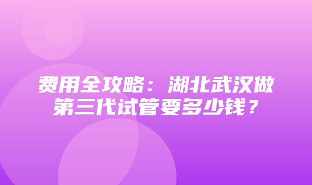 费用全攻略：湖北武汉做第三代试管要多少钱？