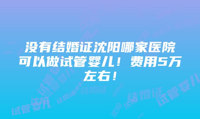 没有结婚证沈阳哪家医院可以做试管婴儿！费用5万左右！