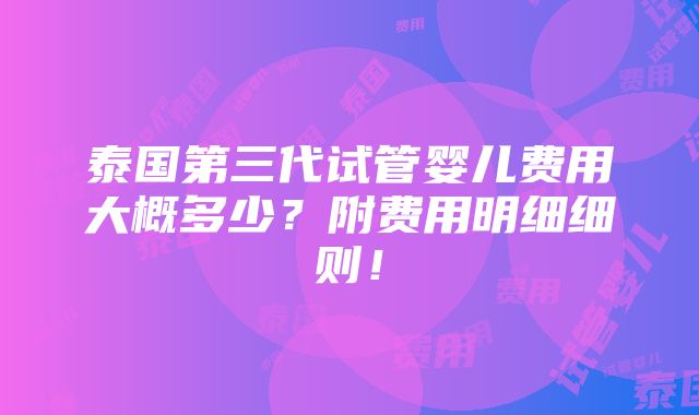 泰国第三代试管婴儿费用大概多少？附费用明细细则！