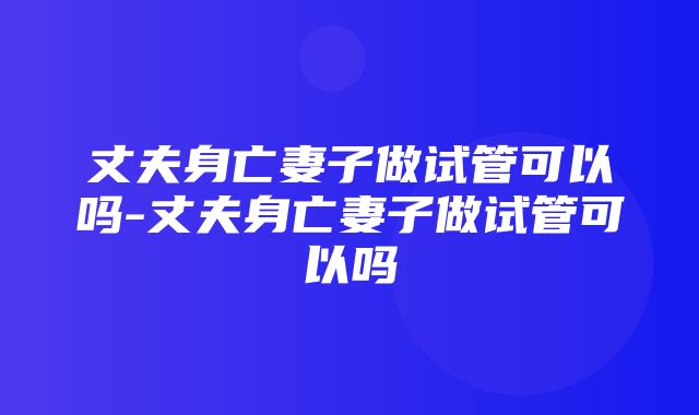 丈夫身亡妻子做试管可以吗-丈夫身亡妻子做试管可以吗