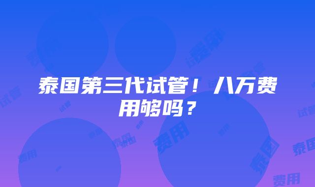 泰国第三代试管！八万费用够吗？