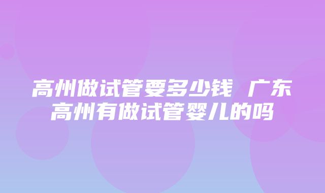 高州做试管要多少钱 广东高州有做试管婴儿的吗