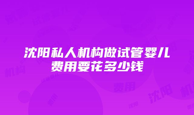 沈阳私人机构做试管婴儿费用要花多少钱