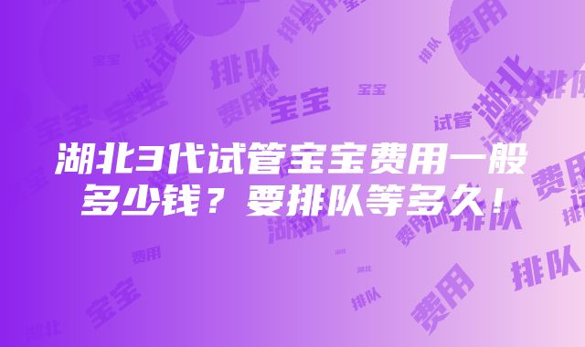 湖北3代试管宝宝费用一般多少钱？要排队等多久！