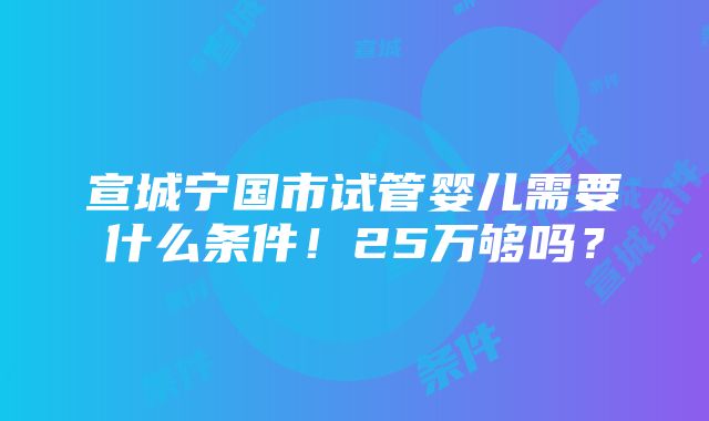 宣城宁国市试管婴儿需要什么条件！25万够吗？