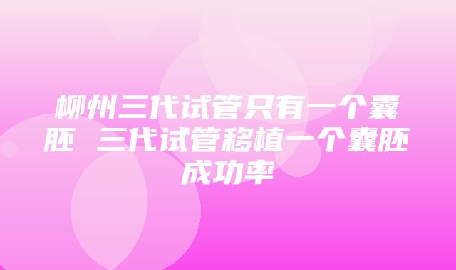 柳州三代试管只有一个囊胚 三代试管移植一个囊胚成功率