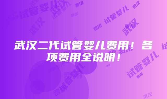 武汉二代试管婴儿费用！各项费用全说明！