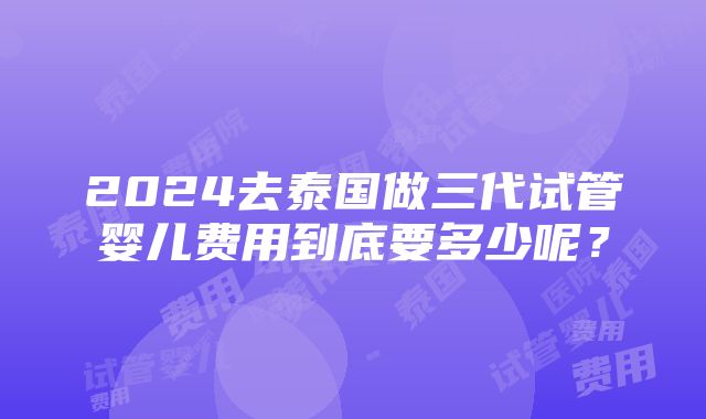 2024去泰国做三代试管婴儿费用到底要多少呢？