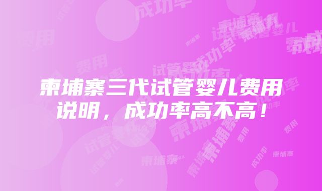 柬埔寨三代试管婴儿费用说明，成功率高不高！