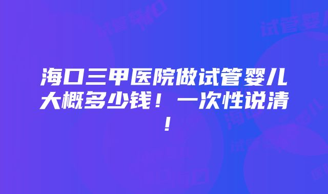 海口三甲医院做试管婴儿大概多少钱！一次性说清！