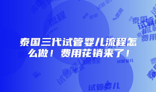 泰国三代试管婴儿流程怎么做！费用花销来了！