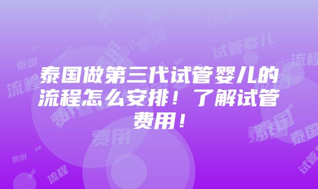 泰国做第三代试管婴儿的流程怎么安排！了解试管费用！