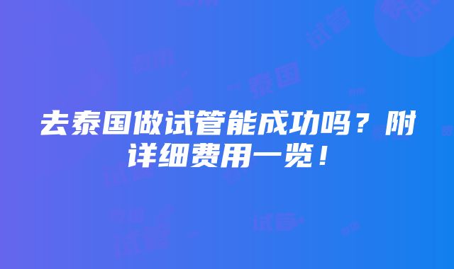 去泰国做试管能成功吗？附详细费用一览！