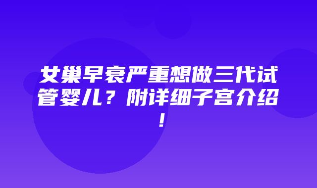 女巢早衰严重想做三代试管婴儿？附详细子宫介绍！