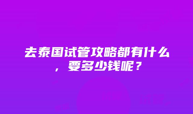 去泰国试管攻略都有什么，要多少钱呢？