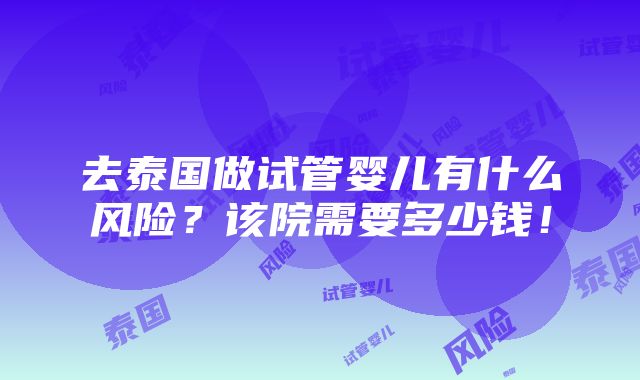 去泰国做试管婴儿有什么风险？该院需要多少钱！