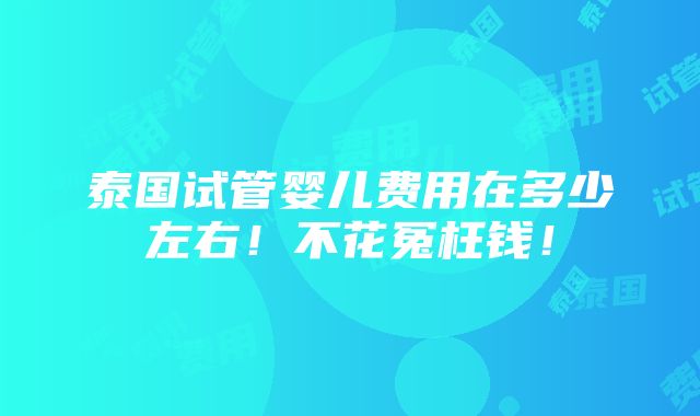 泰国试管婴儿费用在多少左右！不花冤枉钱！