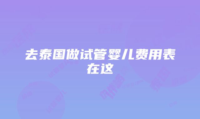 去泰国做试管婴儿费用表在这