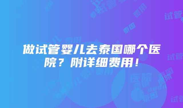 做试管婴儿去泰国哪个医院？附详细费用！