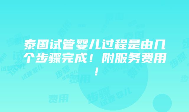 泰国试管婴儿过程是由几个步骤完成！附服务费用！