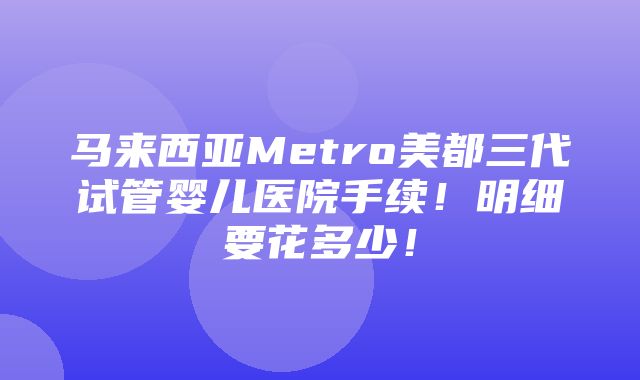 马来西亚Metro美都三代试管婴儿医院手续！明细要花多少！