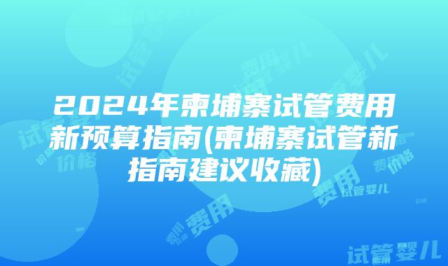 2024年柬埔寨试管费用新预算指南(柬埔寨试管新指南建议收藏)