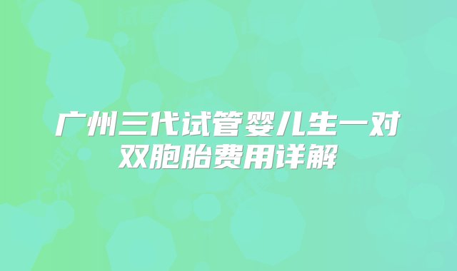 广州三代试管婴儿生一对双胞胎费用详解