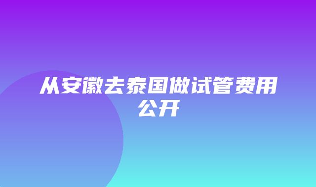 从安徽去泰国做试管费用公开