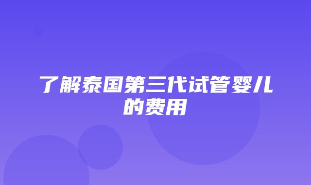 了解泰国第三代试管婴儿的费用