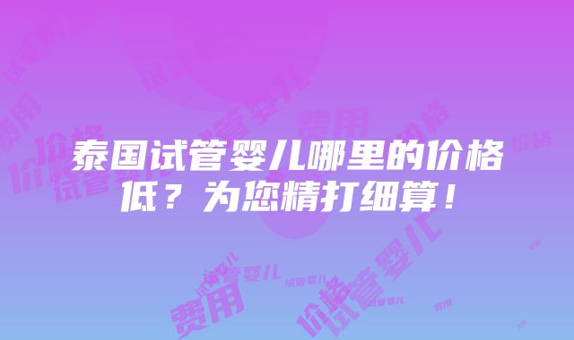 泰国试管婴儿哪里的价格低？为您精打细算！