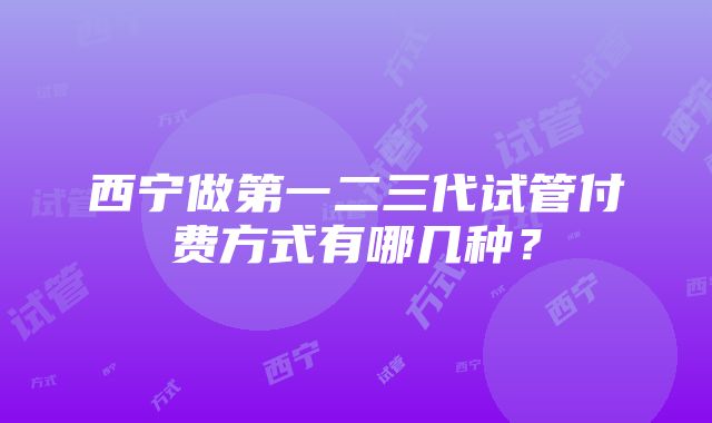 西宁做第一二三代试管付费方式有哪几种？