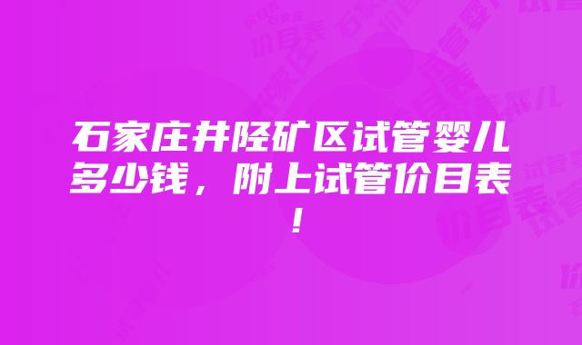 石家庄井陉矿区试管婴儿多少钱，附上试管价目表！