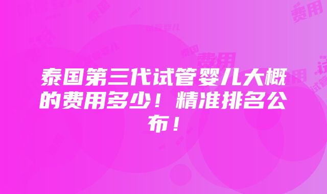 泰国第三代试管婴儿大概的费用多少！精准排名公布！