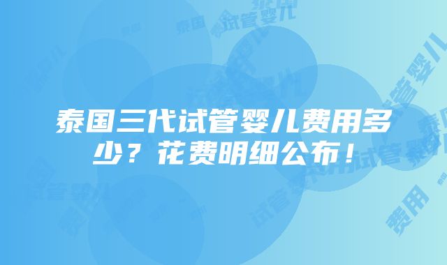 泰国三代试管婴儿费用多少？花费明细公布！