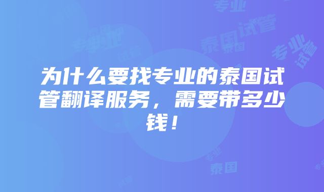 为什么要找专业的泰国试管翻译服务，需要带多少钱！