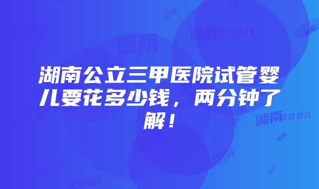 湖南公立三甲医院试管婴儿要花多少钱，两分钟了解！