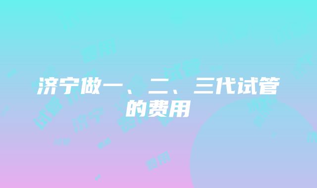 济宁做一、二、三代试管的费用