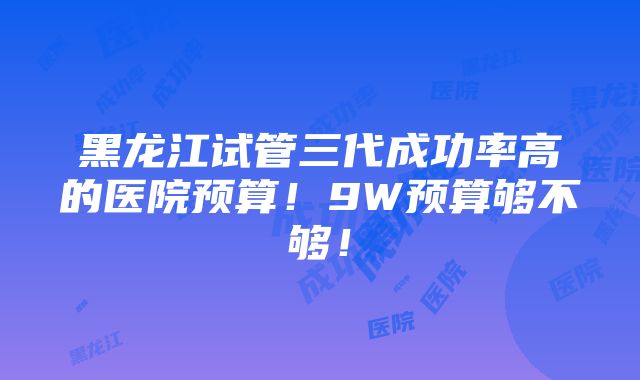 黑龙江试管三代成功率高的医院预算！9W预算够不够！