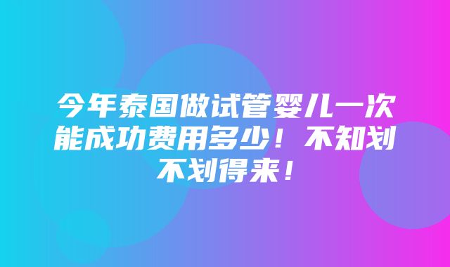 今年泰国做试管婴儿一次能成功费用多少！不知划不划得来！