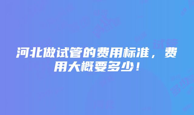 河北做试管的费用标准，费用大概要多少！