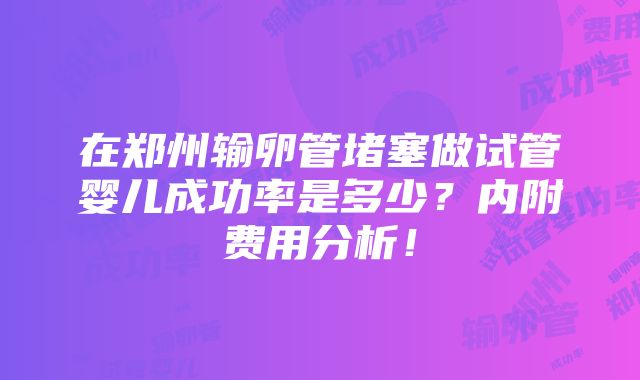 在郑州输卵管堵塞做试管婴儿成功率是多少？内附费用分析！