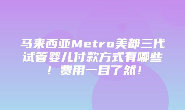 马来西亚Metro美都三代试管婴儿付款方式有哪些！费用一目了然！