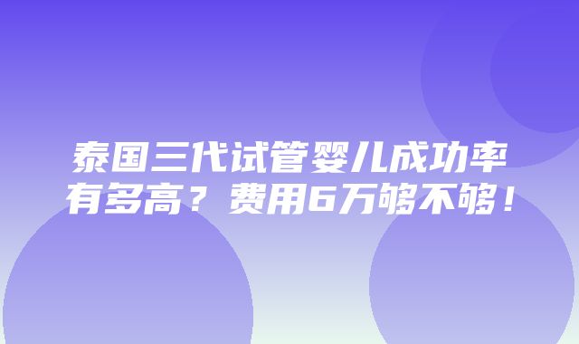 泰国三代试管婴儿成功率有多高？费用6万够不够！