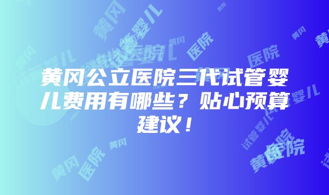 黄冈公立医院三代试管婴儿费用有哪些？贴心预算建议！