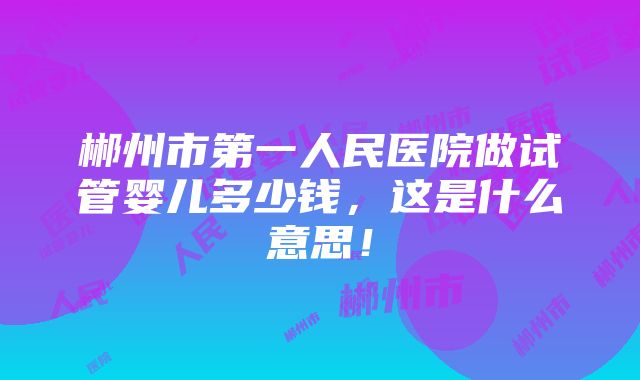 郴州市第一人民医院做试管婴儿多少钱，这是什么意思！