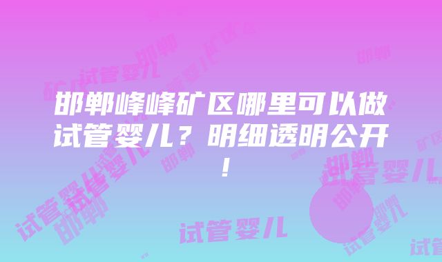 邯郸峰峰矿区哪里可以做试管婴儿？明细透明公开！