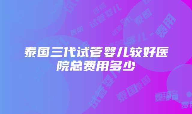 泰国三代试管婴儿较好医院总费用多少